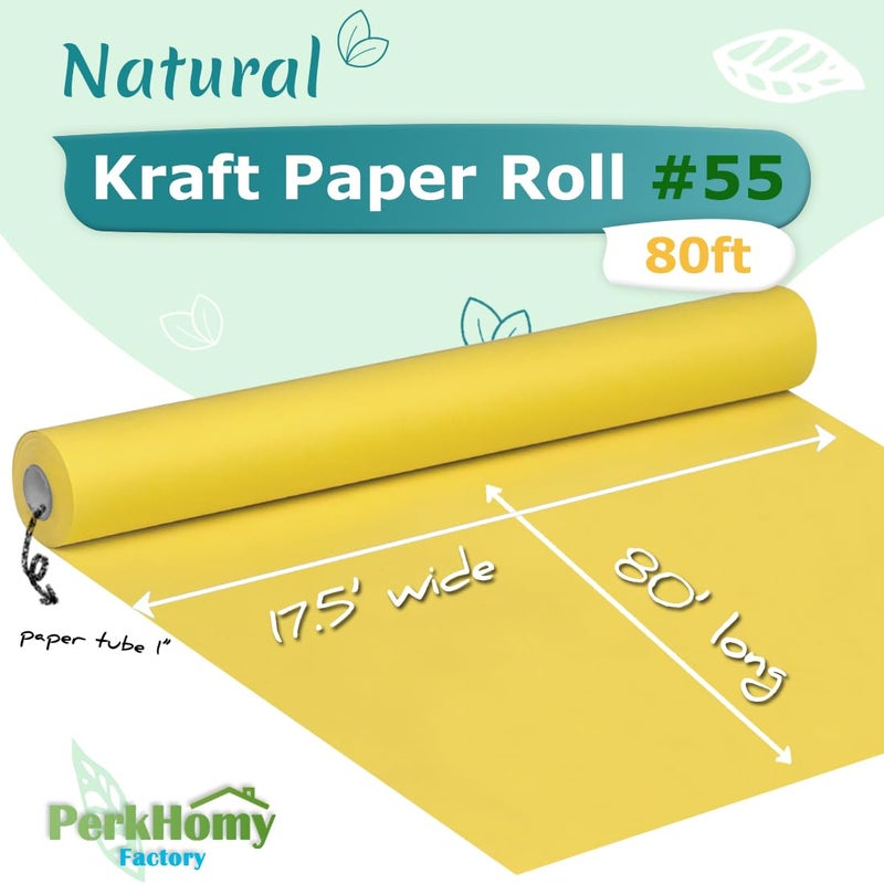 PH PERKHOMY PerkHomy Lemon Yellow Kraft Paper Roll 17.5" x 960" (80') for Gift Wrapping Bouquet Flower Art Painting Craft Writing Packaging Shipping 80GSM 55LB (Lemon Yellow, 17.5" x 80') - Image 2