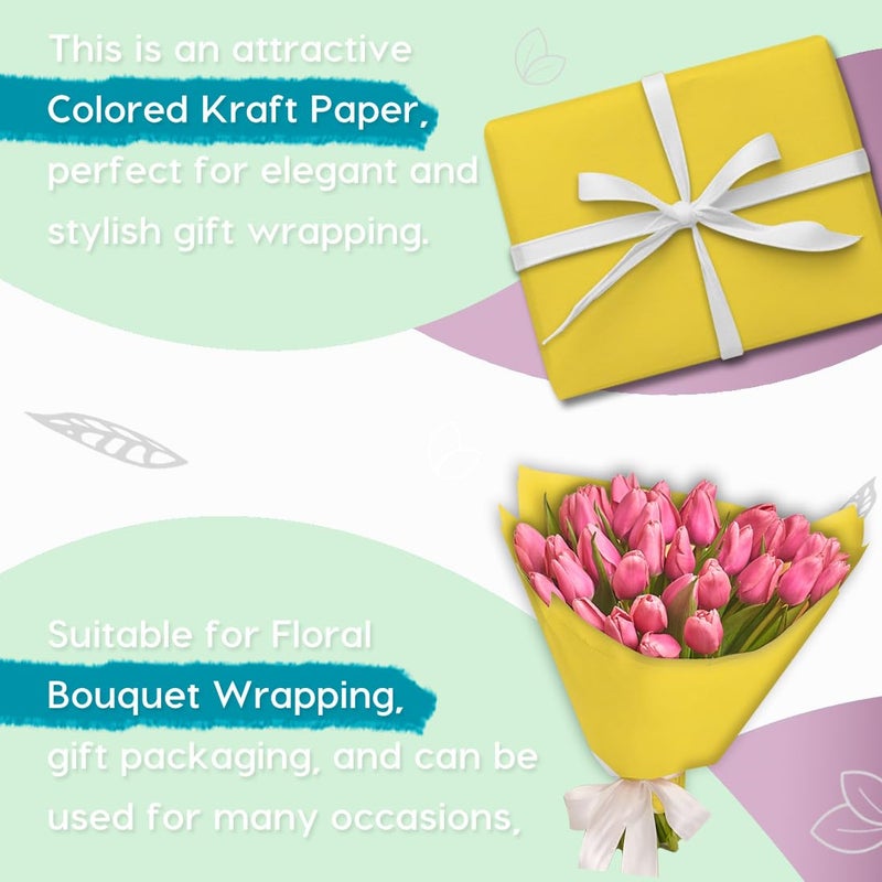 PH PERKHOMY PerkHomy Lemon Yellow Kraft Paper Roll 17.5" x 960" (80') for Gift Wrapping Bouquet Flower Art Painting Craft Writing Packaging Shipping 80GSM 55LB (Lemon Yellow, 17.5" x 80') - Image 4