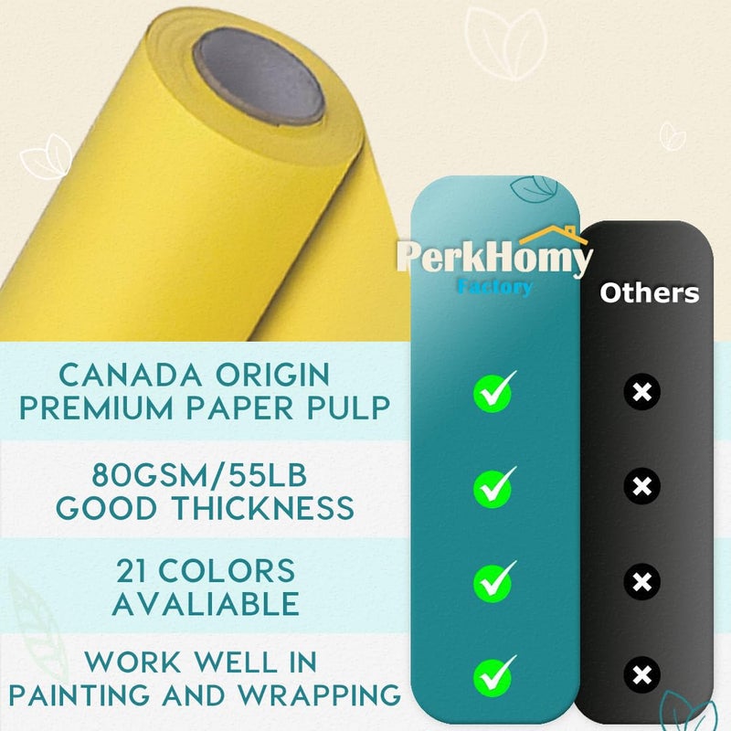 PH PERKHOMY PerkHomy Lemon Yellow Kraft Paper Roll 17.5" x 960" (80') for Gift Wrapping Bouquet Flower Art Painting Craft Writing Packaging Shipping 80GSM 55LB (Lemon Yellow, 17.5" x 80') - Image 3