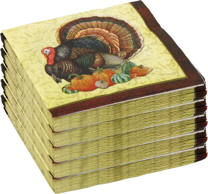 Iconikal Disposable Paper Thanksgiving Party Napkins Harvest Turkey Beverage Cocktail Dessert Size 80Count