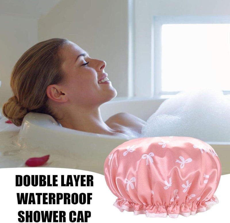 windforgecraft Reusable Shower Hat - Double Layer Waterproof Elastic Bath Hair Hat - Adults Dust Proof Head with Bowknot, Thickened Facial Care Hat for Keeping Hair - Image 2