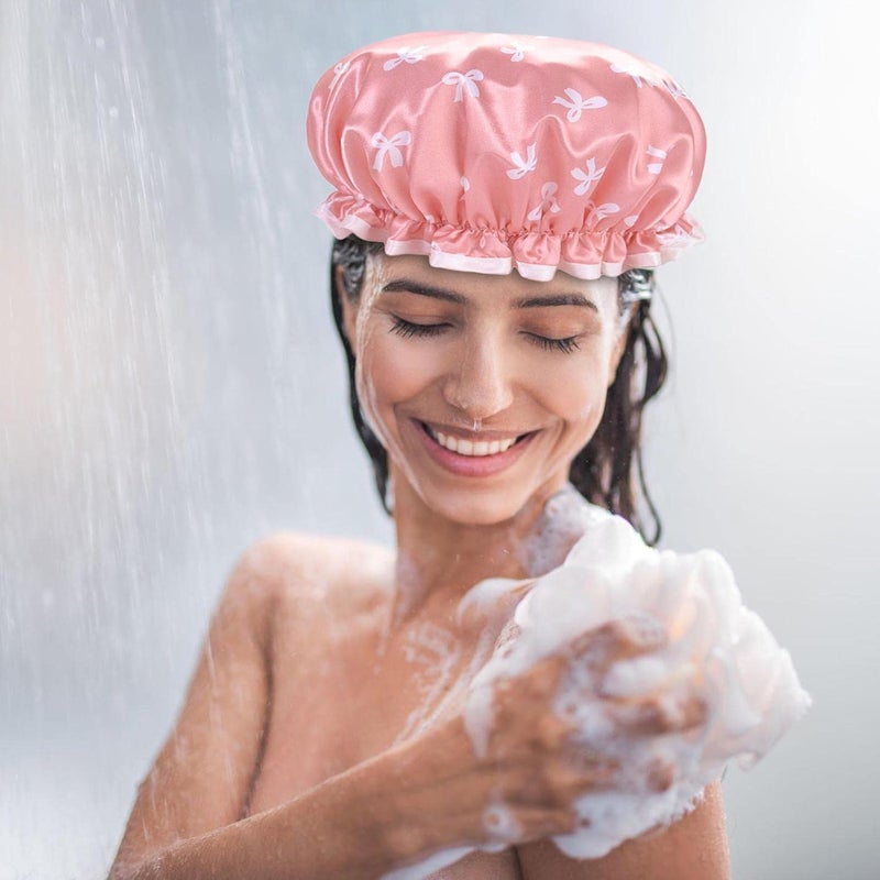 windforgecraft Reusable Shower Hat - Double Layer Waterproof Elastic Bath Hair Hat - Adults Dust Proof Head with Bowknot, Thickened Facial Care Hat for Keeping Hair - Image 3