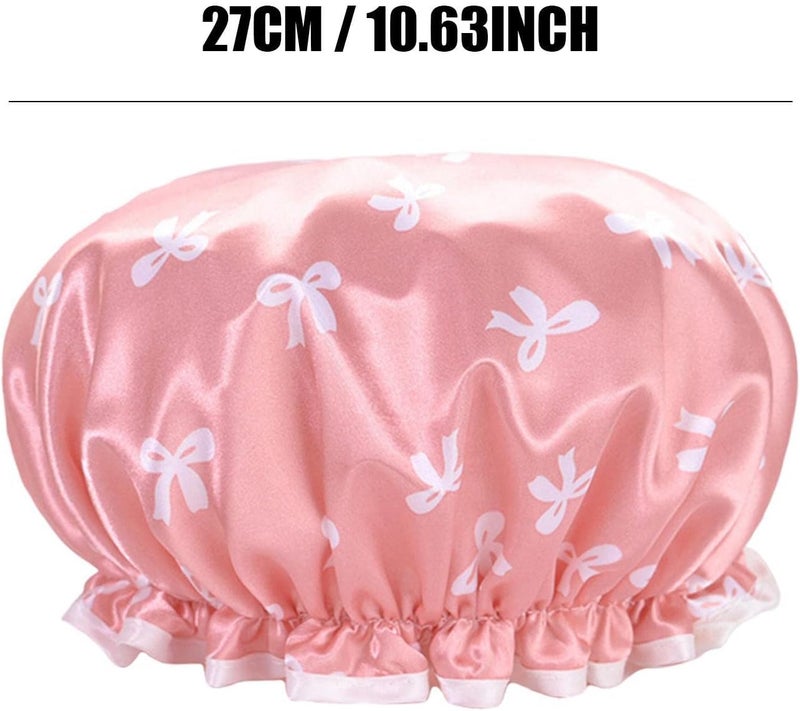 windforgecraft Reusable Shower Hat - Double Layer Waterproof Elastic Bath Hair Hat - Adults Dust Proof Head with Bowknot, Thickened Facial Care Hat for Keeping Hair - Image 4