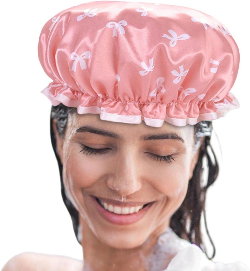 windforgecraft Reusable Shower Hat - Double Layer Waterproof Elastic Bath Hair Hat - Adults Dust Proof Head with Bowknot, Thickened Facial Care Hat for Keeping Hair - Image 5