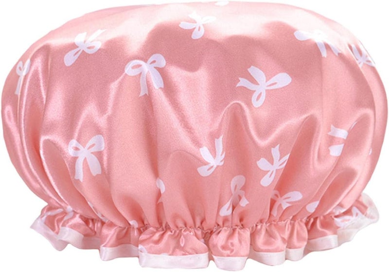 windforgecraft Reusable Shower Hat - Double Layer Waterproof Elastic Bath Hair Hat - Adults Dust Proof Head with Bowknot, Thickened Facial Care Hat for Keeping Hair - Image 1