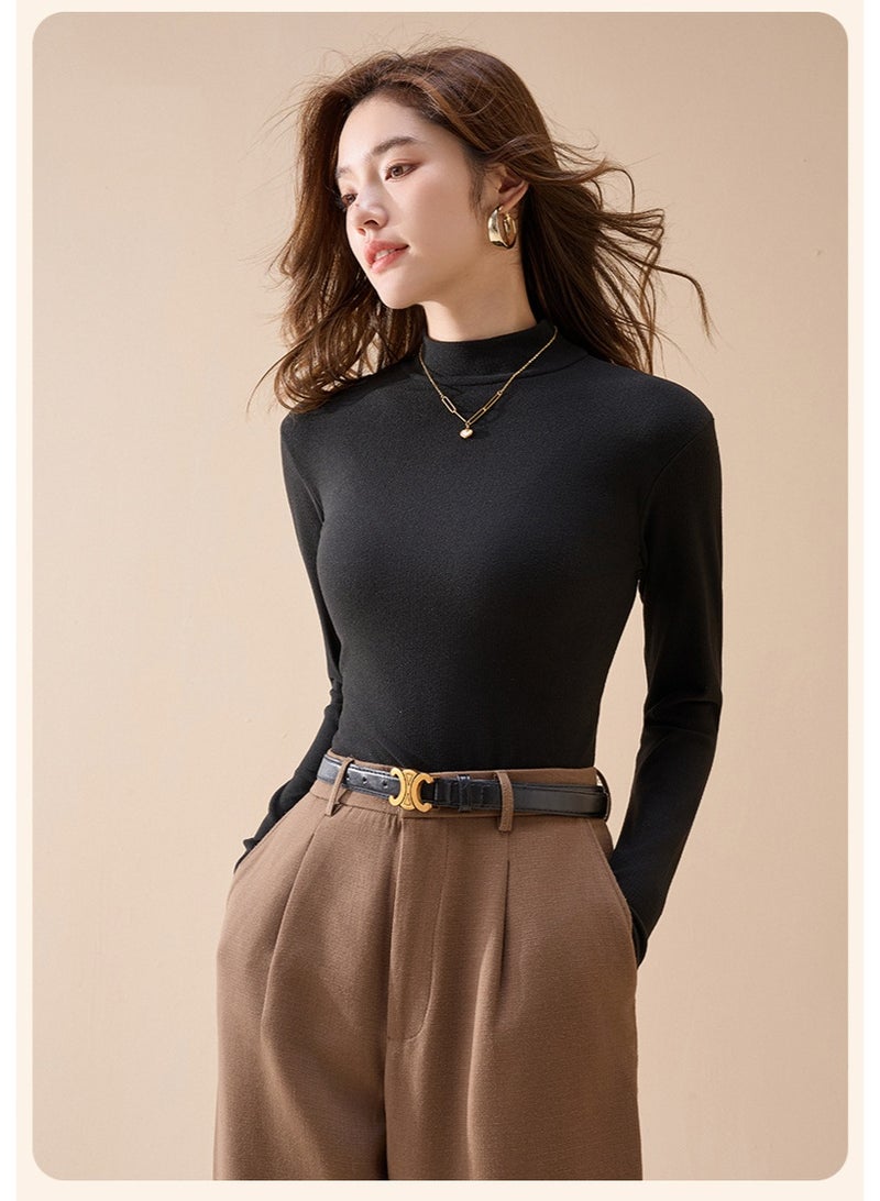 NIBEMINENT Women's Mid-Neck Knitted Thermal Shirt Half-High Collar Long Sleeve Slim Fit Basic Style Commute Fashion - Image 1