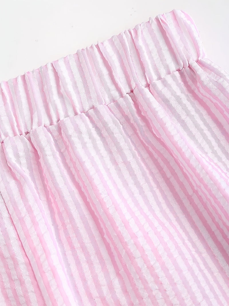 Pure Desire Halterneck Backless Pink And White Striped Set Women's Summer Loose Wide-Leg Pants - Image 5
