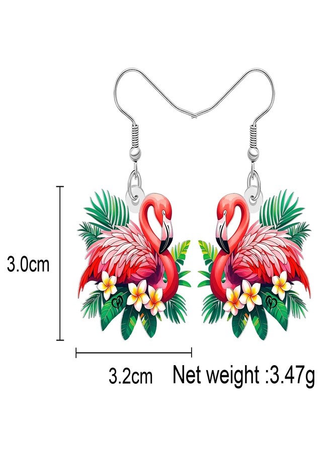BONSNY Tropical Flamingo Dangle Earrings, Pink Birds Statement Jewelry with Hibiscus Flowers, Hawaiian Beach Style, Colorful Floral Design (Multicolor) - Image 5