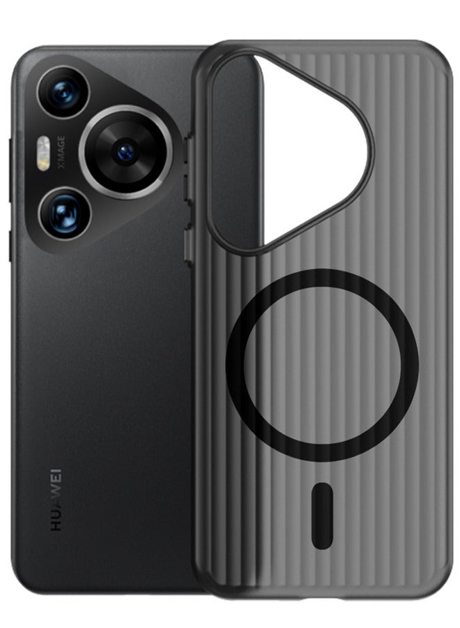 TEAM LUXURY Huawei Pura 70 Pro Case, Ultra-Thin Frosted Protective Case, [Support Magsafe][Not Yellowing][Shockproof][Anti-Drop] Striped Design Slim Phone Case Cover for HUAWEI Pura 70 Pro, Black  - Image 1