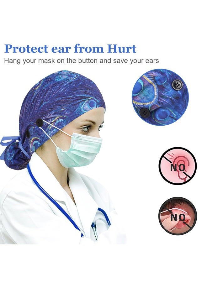 Fanadith Scrub Cap, 3 PCS Surgical Caps for Women, Nurse Caps with Buttons Ribbon Tie, Adjustable Bouffant Nurse Hat, Universe + Phoenix Tail + Purple - Image 4
