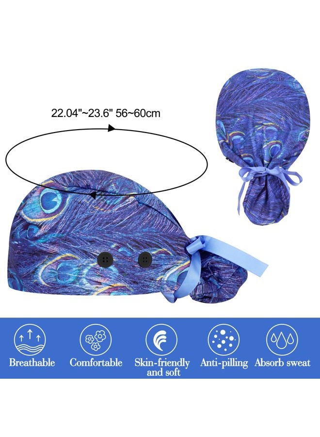 Fanadith Scrub Cap, 3 PCS Surgical Caps for Women, Nurse Caps with Buttons Ribbon Tie, Adjustable Bouffant Nurse Hat, Universe + Phoenix Tail + Purple - Image 5