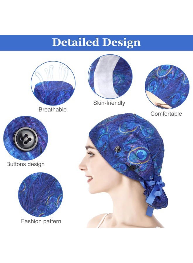 Fanadith Scrub Cap, 3 PCS Surgical Caps for Women, Nurse Caps with Buttons Ribbon Tie, Adjustable Bouffant Nurse Hat, Universe + Phoenix Tail + Purple - Image 2