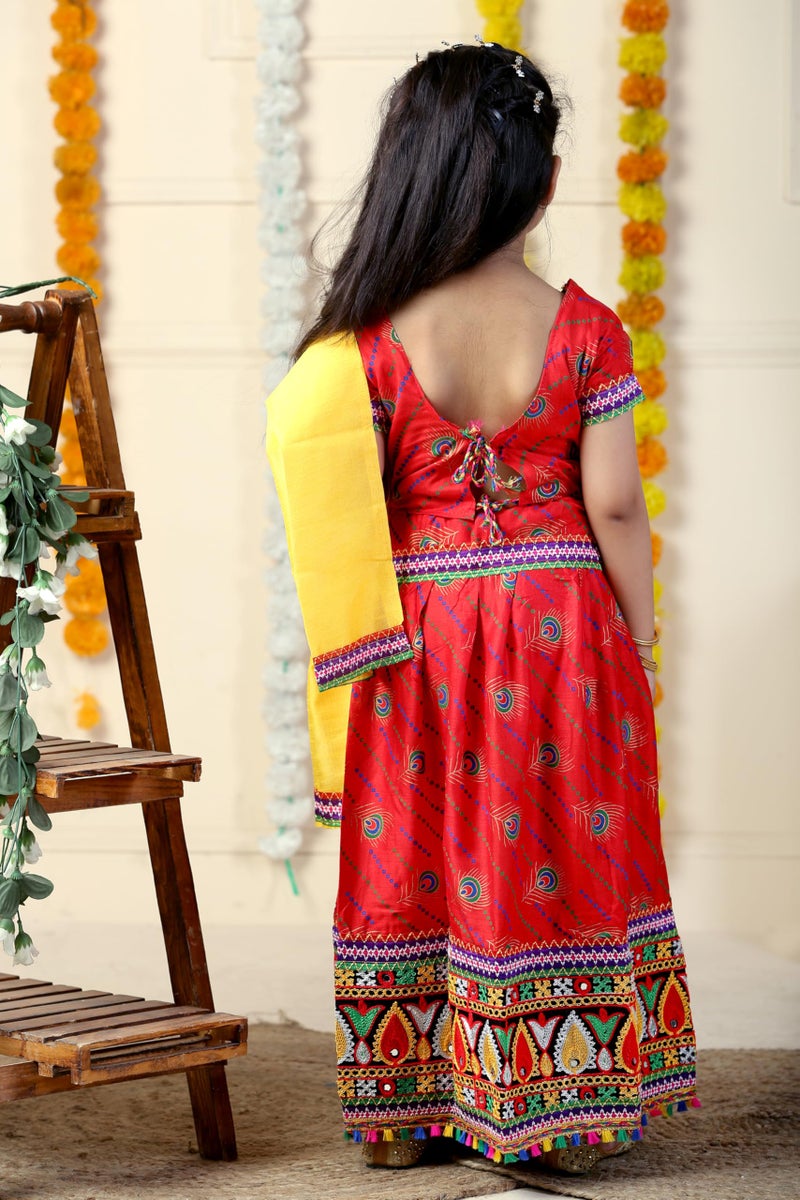 AHHAAAA Kids Embroidered Traditional Ghoomar Lehenga Choli with Dupatta for Girls (3-4 Years, Red) | Material: Cotton Blend | Finish Type: Readymade - Image 3
