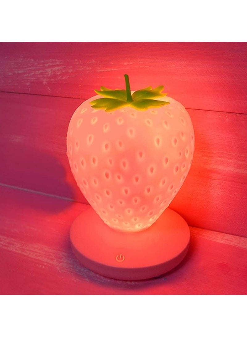 general Strawberry Night Light, Cute Silicone Strawberry Lamp, LED Adorable Night Light, Bedside Lamp with Color Changing, Three Modes: Birthday, Touch - Image 1