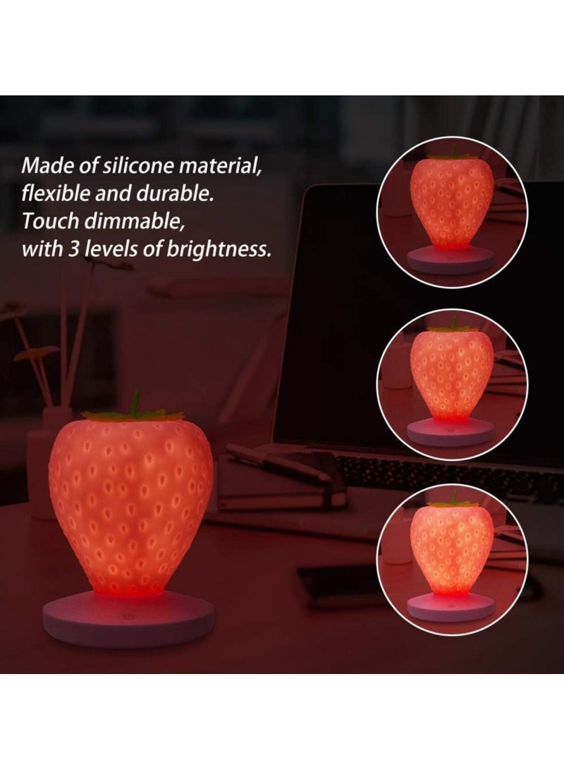 general Strawberry Night Light, Cute Silicone Strawberry Lamp, LED Adorable Night Light, Bedside Lamp with Color Changing, Three Modes: Birthday, Touch - Image 2