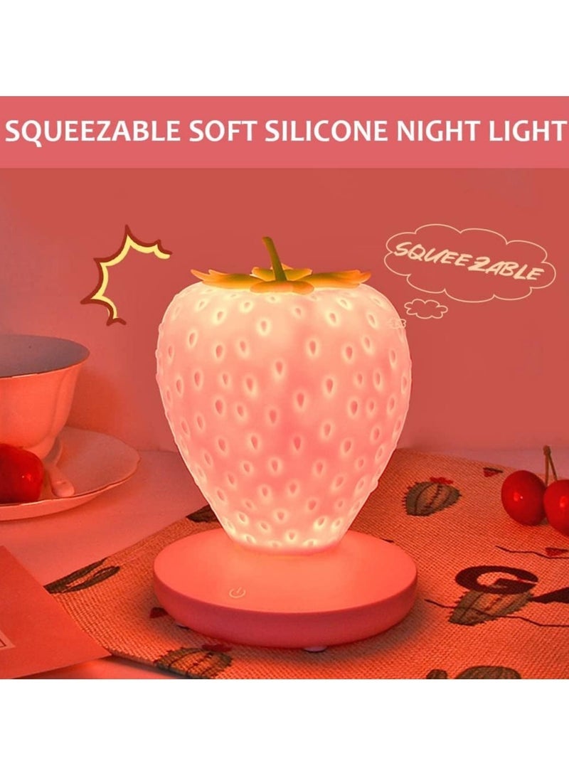 general Strawberry Night Light, Cute Silicone Strawberry Lamp, LED Adorable Night Light, Bedside Lamp with Color Changing, Three Modes: Birthday, Touch - Image 3