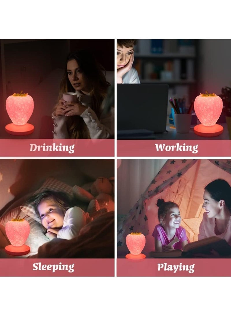 general Strawberry Night Light, Cute Silicone Strawberry Lamp, LED Adorable Night Light, Bedside Lamp with Color Changing, Three Modes: Birthday, Touch - Image 4