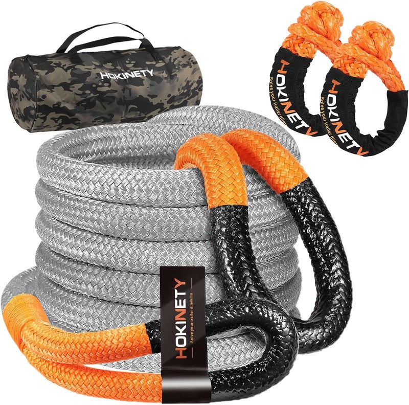HOKINETY Kinetic Recovery Tow Rope 1-1/8" x 20ft 48000LBS with Soft Shackles - Heavy Duty Offroad Towing Straps Kit for Trucks, SUVs, UTVs, ATVs, and More - Image 1