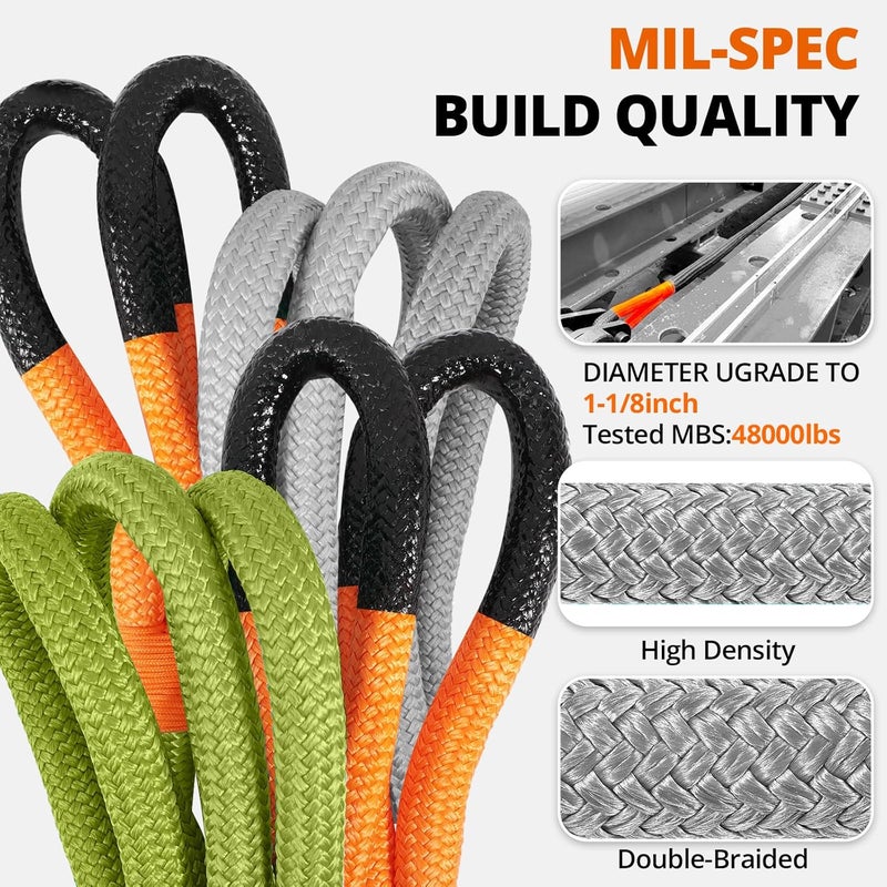 HOKINETY Kinetic Recovery Tow Rope 1-1/8" x 20ft 48000LBS with Soft Shackles - Heavy Duty Offroad Towing Straps Kit for Trucks, SUVs, UTVs, ATVs, and More - Image 2