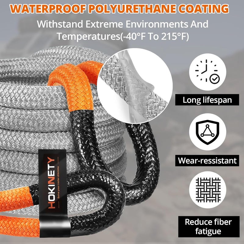 HOKINETY Kinetic Recovery Tow Rope 1-1/8" x 20ft 48000LBS with Soft Shackles - Heavy Duty Offroad Towing Straps Kit for Trucks, SUVs, UTVs, ATVs, and More - Image 5