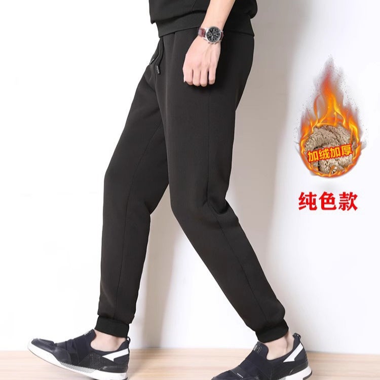 Cashmere Pants Mens Trendy fleece-lined Thickened Casual Pants Winter Loose Warm Cotton Pants Sports Sweatpants Lambswool black - Image 4