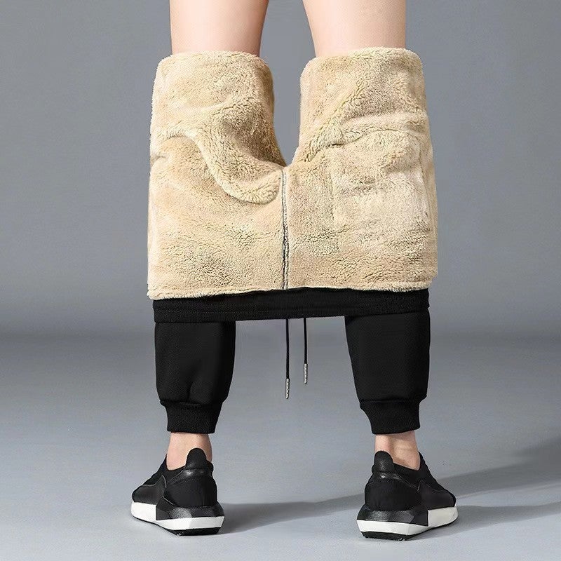 Cashmere Pants Mens Trendy fleece-lined Thickened Casual Pants Winter Loose Warm Cotton Pants Sports Sweatpants Lambswool black - Image 2