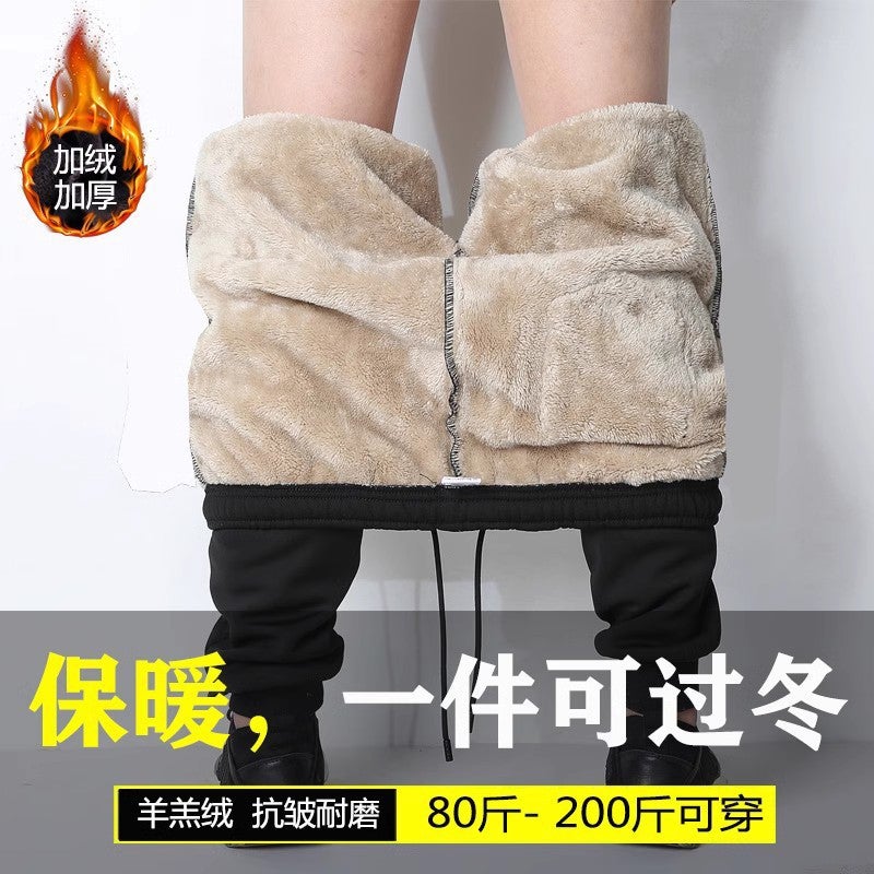 Cashmere Pants Mens Trendy fleece-lined Thickened Casual Pants Winter Loose Warm Cotton Pants Sports Sweatpants Lambswool black - Image 3