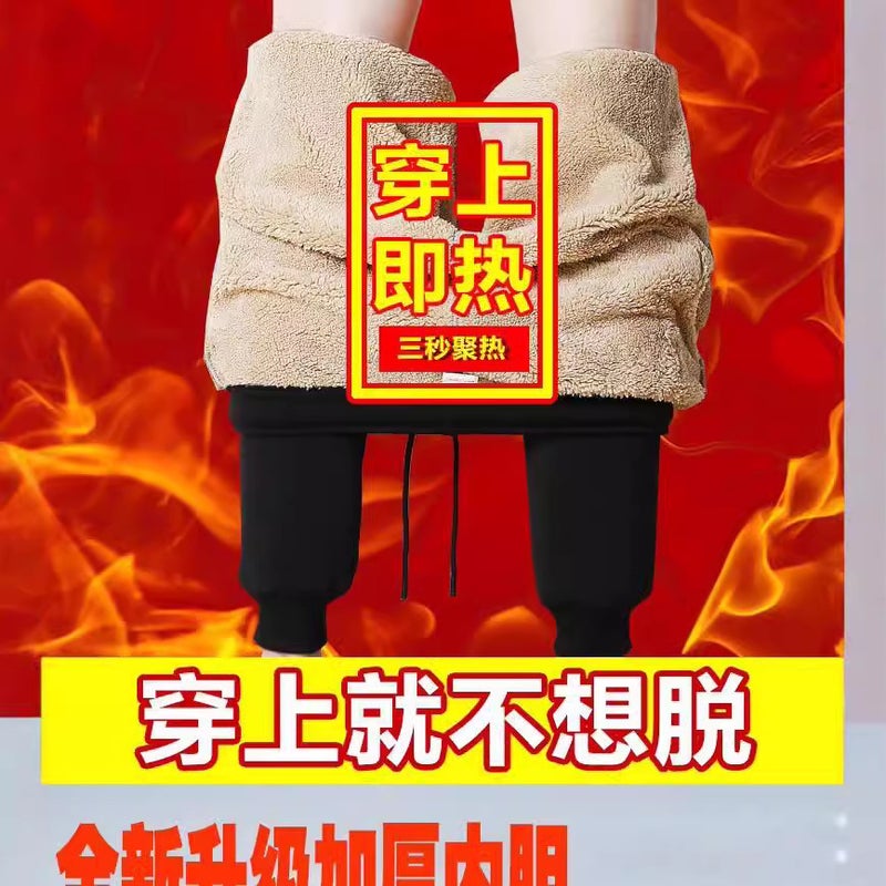 Cashmere Pants Mens Trendy fleece-lined Thickened Casual Pants Winter Loose Warm Cotton Pants Sports Sweatpants Lambswool black - Image 5