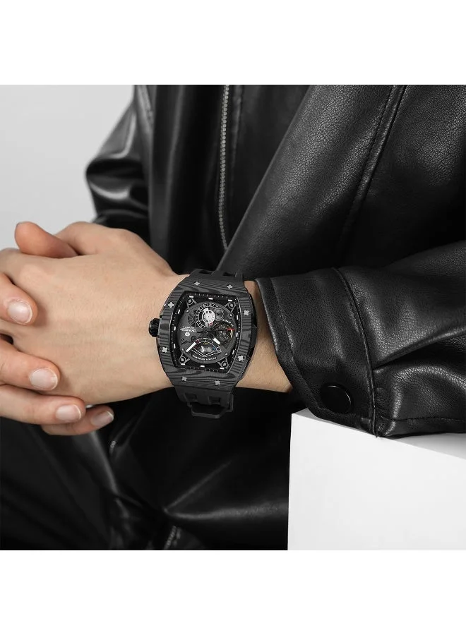 Tsar Bomba TSAR BOMBA Men's Automatic Watch Luxury Skeleton Watches for Men Mechanical 50M Waterproof Analogue Tonneau Watches Mens Unique Cool Square Big Face Dial Wristwatch Gift for Men