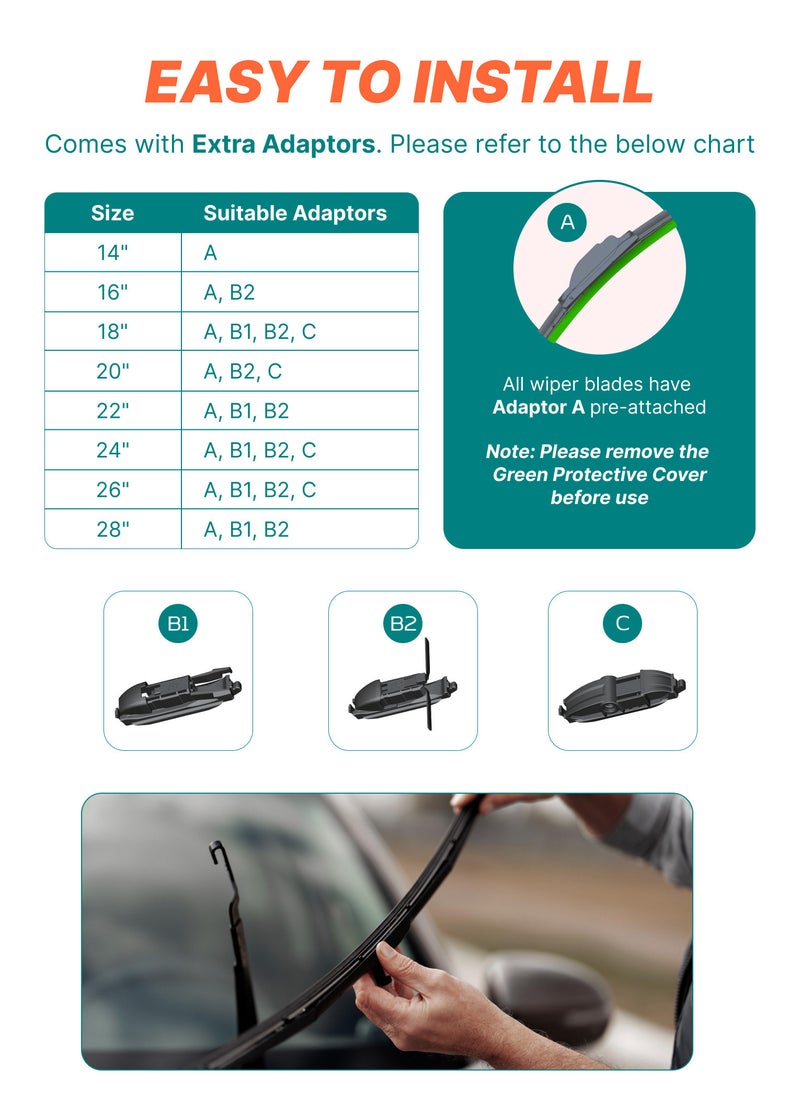 WiperEx Wiper Blades for Audi Q7 - 2017 2018 2019 - 26" + 20" - All Weather, Uniform Wiping, Premium Rubber, Perfect Fit, Silent, Reduced Wind Lift, No Marks (Set of 2)