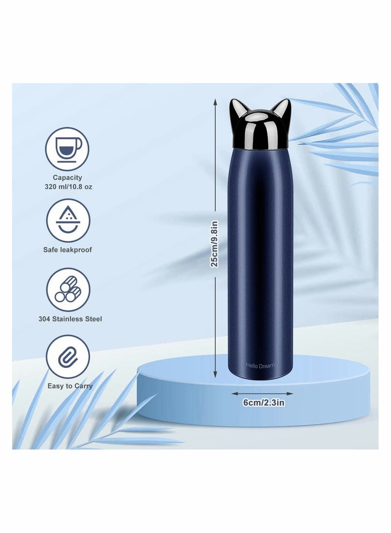 KASTWAVE زجاجة مياه لطيفة على شكل قطة، زجاجات مياه معزولة من الفولاذ المقاوم للصدأ، ترمس مفرغ من الهواء، كوب قهوة للسفر للأطفال والبنات والنساء، زجاجة مياه معزولة مقاومة للتسرب على شكل قطة، 320 مل/10.8 أونصة (أزرق) - Image 5