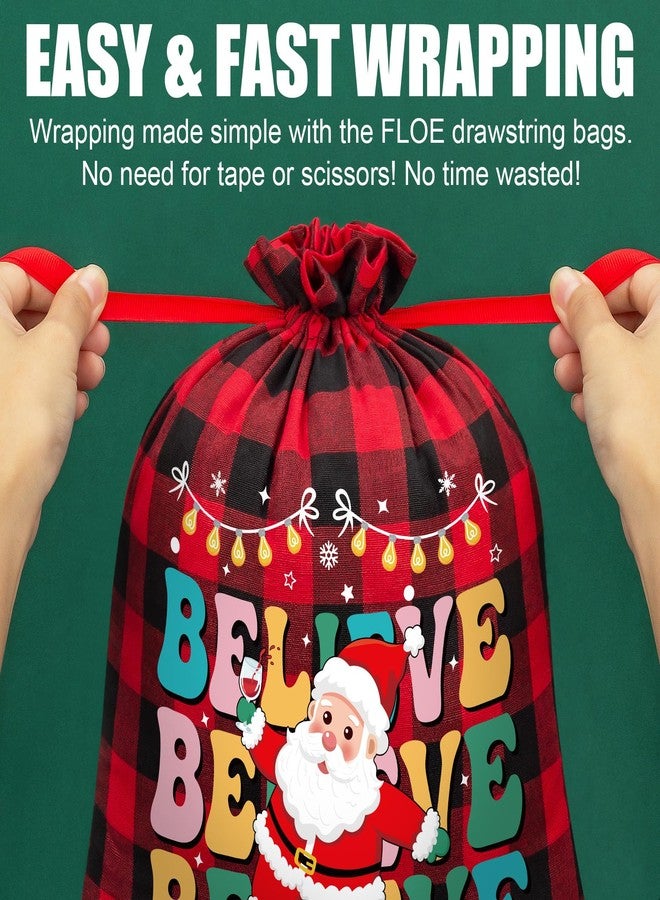 FLOE 12 PCS Burlap Christmas Drawstring Gift Bags, 12x16in Buffalo Plaid Xmas Gift Bags w/Tags, Cotton Fabric Goody Gifts Treat Bag Xmas Sacks Large Reusable Gifts Wrapping Bag for Holiday Party Favors - Image 3