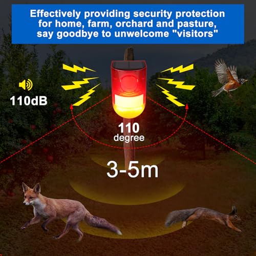 Aolyty Solar Motion Sensor Detector Siren Sound Alarm LED Warning Strobe Flashing Red Light Security Outdoor Waterproof Device Keep Animal Away for Home Warehouse Farm (Red Lampshade) - Image 3