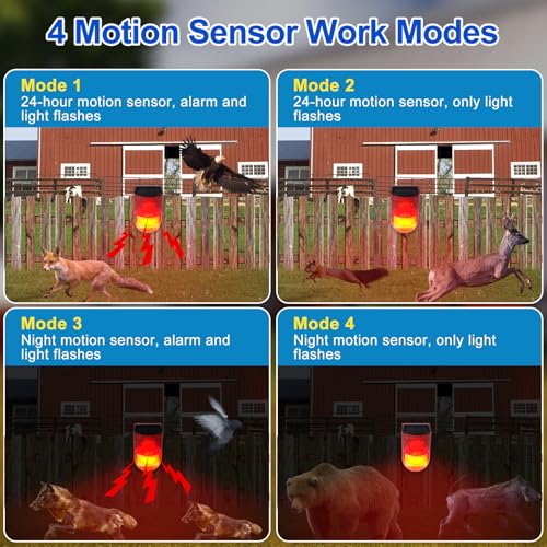 Aolyty Solar Motion Sensor Detector Siren Sound Alarm LED Warning Strobe Flashing Red Light Security Outdoor Waterproof Device Keep Animal Away for Home Warehouse Farm (Red Lampshade) - Image 4