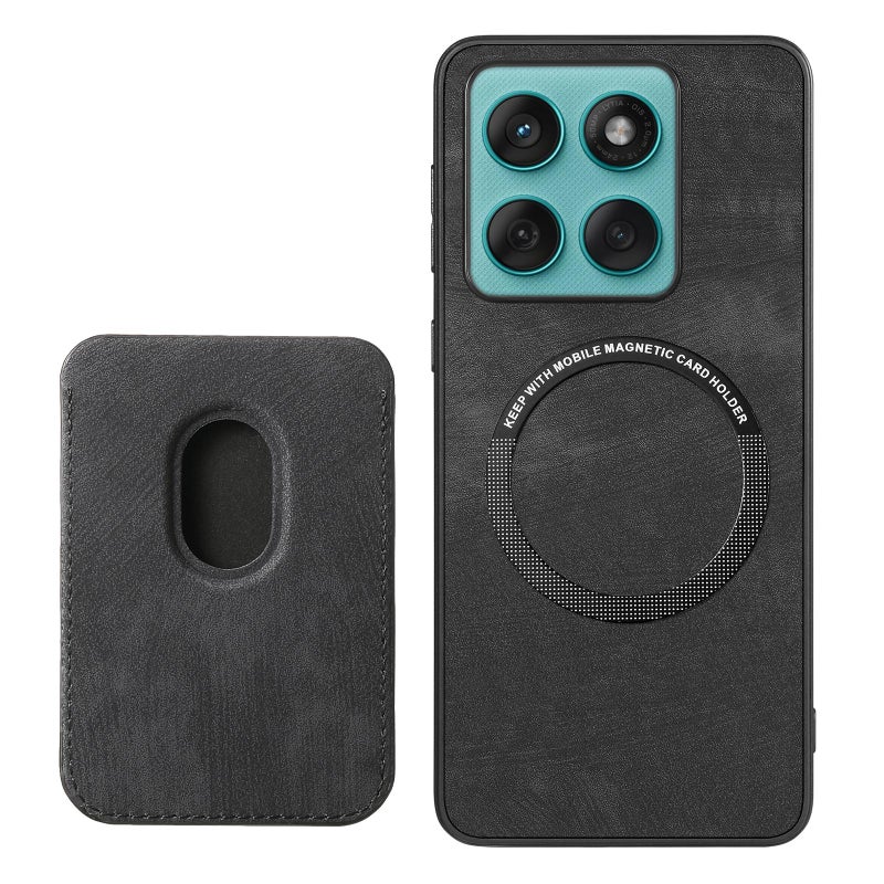 erorex For Motorola Moto Edge 60 Fusion Retro Leather Card Bag Magnetic Phone Case(Black) - Image 3