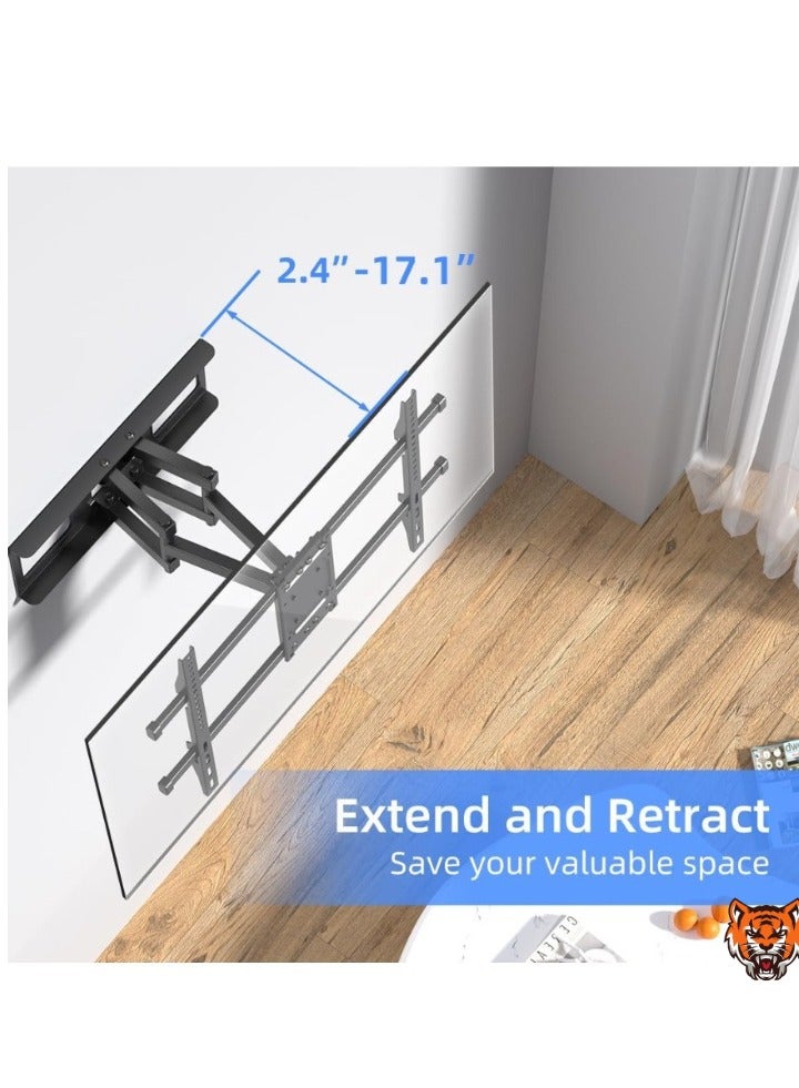 TIGER حامل تلفاز حائط متحرك بالكامل لتلفزيونات 32''-84'' – دوران، ميل، ذراعين متحركتين، أقصى VESA 600x400mm، يدعم حتى 132lbs، يناسب دعامات خشبية 16'' - Image 2