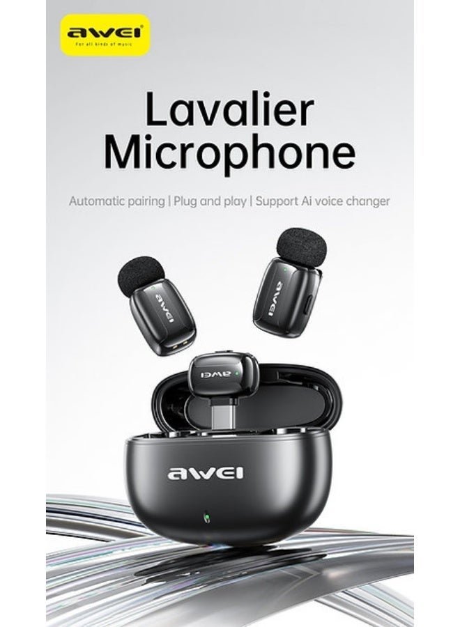 Awei Dual Wireless Lavalier Mic - Mk5 - Black - Image 3