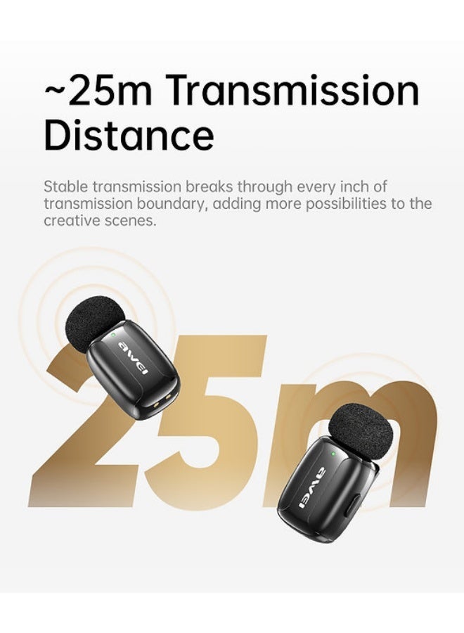 Awei Dual Wireless Lavalier Mic - Mk5 - Black - Image 2