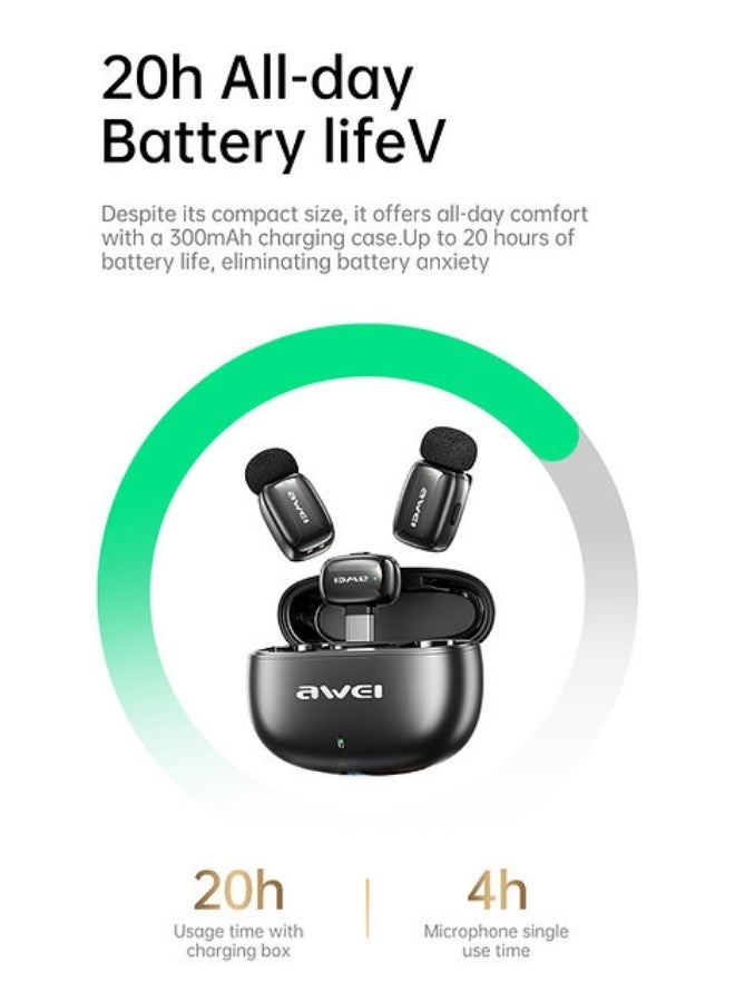 Awei Dual Wireless Lavalier Mic - Mk5 - Black - Image 1