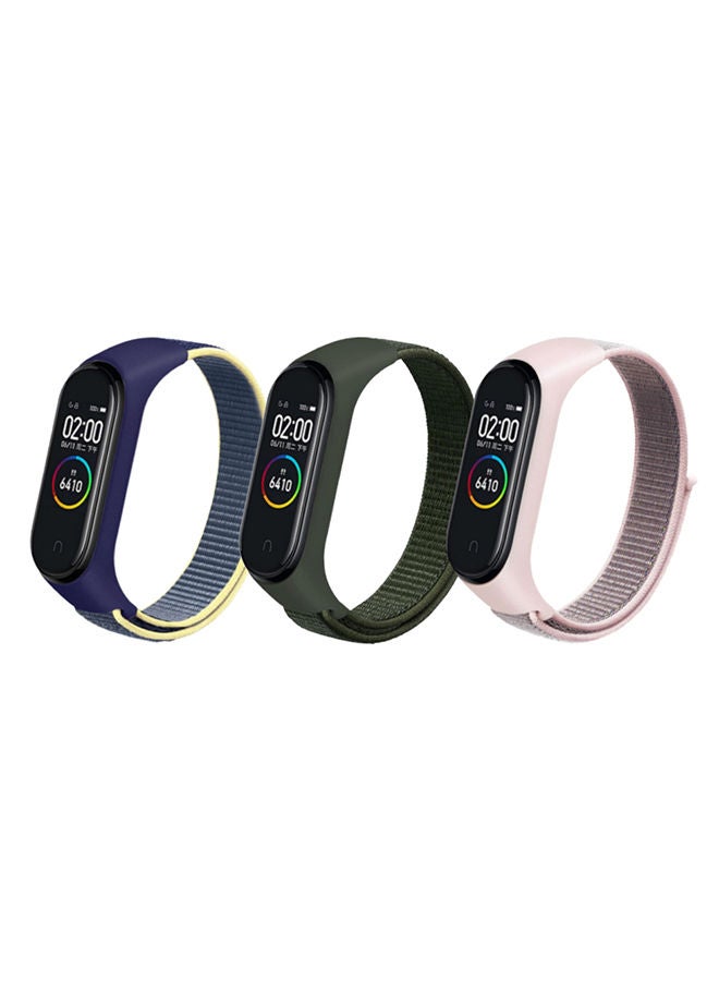 O Ozone Nylon Straps for Xiaomi Mi Band 7/6/5 Soft Breathable Sport Replacement Strap Wristband Sport Band - Pink Sand & Army Green & Ice Blue - Image 1