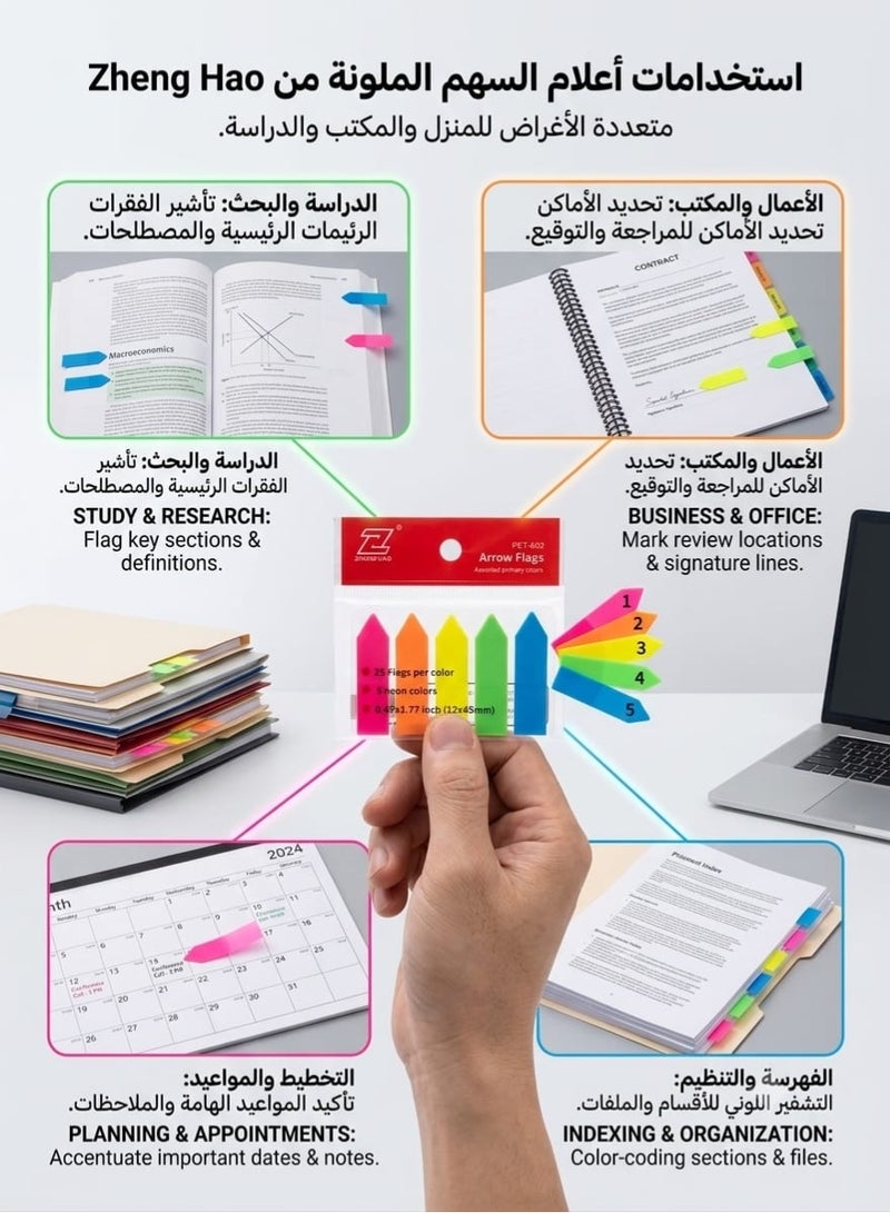 علامات فهرسة لاصقة ، 25 ورقة × 5 ألوان لتدوين الملاحظات والتخطيط المنظم - Image 2