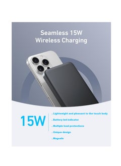 mpBLBERRI 10000mAh Wireless Charging Power Bank With Cable Slim Light Weight Wireless Charger LED Indicator Black  - Image 2