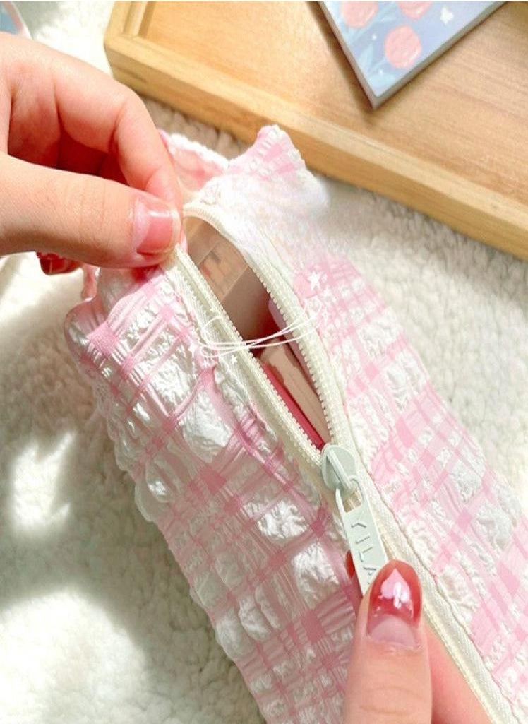 Eckek - Storage Bags Large Capacity Seersucker Cosmetics Bag Stationery Bag Pencil Pouch Pencil Case - Image 1