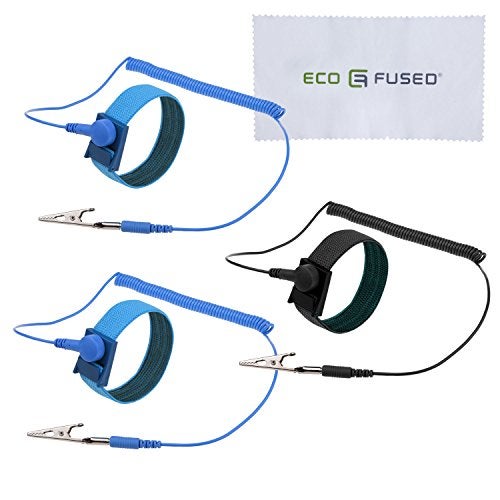 Eco-Fused Anti Static Wrist Straps - 3 Pack - Reusable Anti-Static Wrist Straps Equipped with Grounding Wire and Alligator Clip - Enables You to Ground Yourself (1x Black + 2x Blue) - Image 1