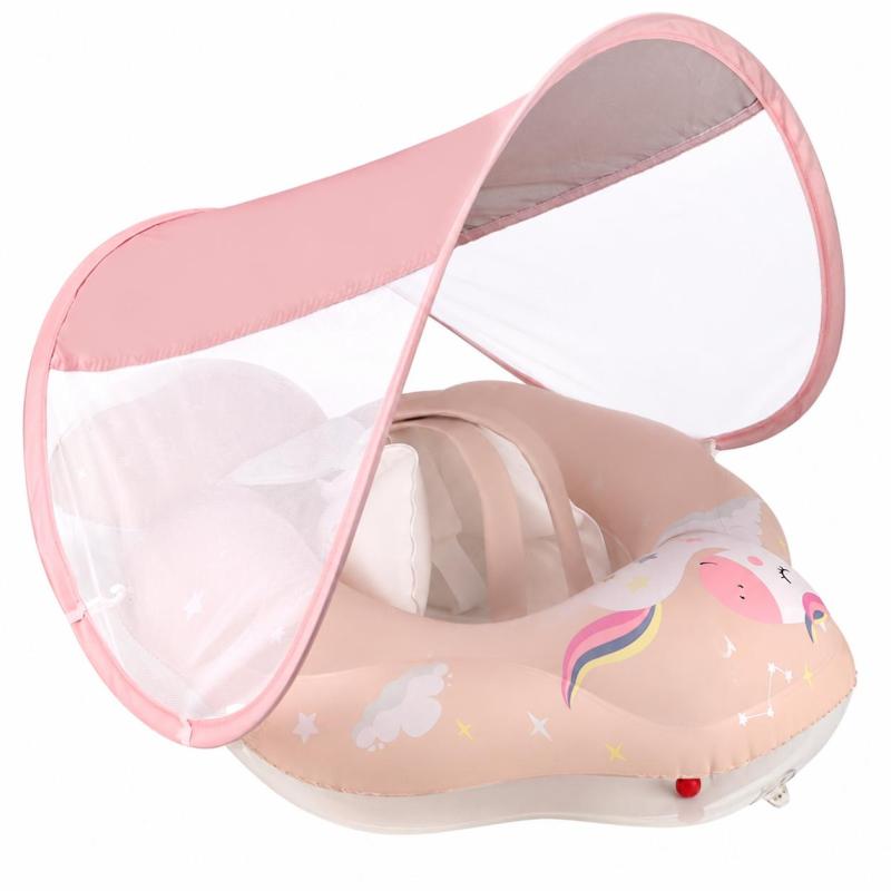 SwimBoBo Inflatable Baby Swimming Float Baby Swim Float Ring Cute Baby Pool Float Pool Toys for 6-30 Months Baby Boys Girls Swim Trainer Float with Mini Air Pump + Sun Canopy - Image 1
