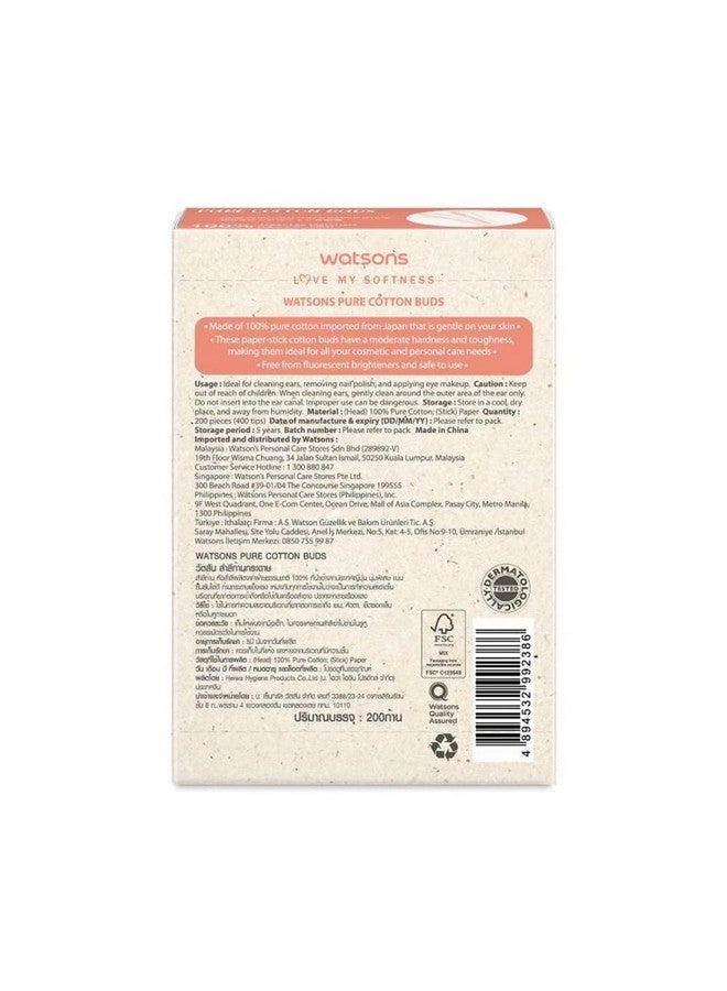 Watsons WATSONS Pure Cotton Buds (Dual Tip) 200s Paper Stick - Image 2