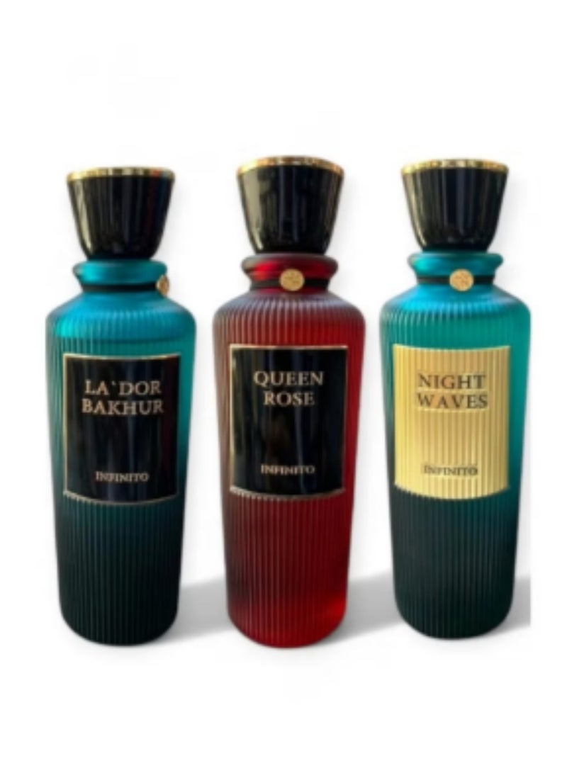 انفينيتو مجموعة عطور إنفينيتو, كوين روز, لادور بخور, نايت ويفس, بارفيوم للجنسين (3 في 200مل) - Image 1