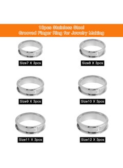 Oubaka 18Pcs Stainless Steel Grooved Finger Ring For Jewelry Making,7/8/9/10/11/12 Ring Core Blanks 8Mm Wide Round Grooved Inlay Ring For Men Women Diy Crafts(Silver)  - Image 2