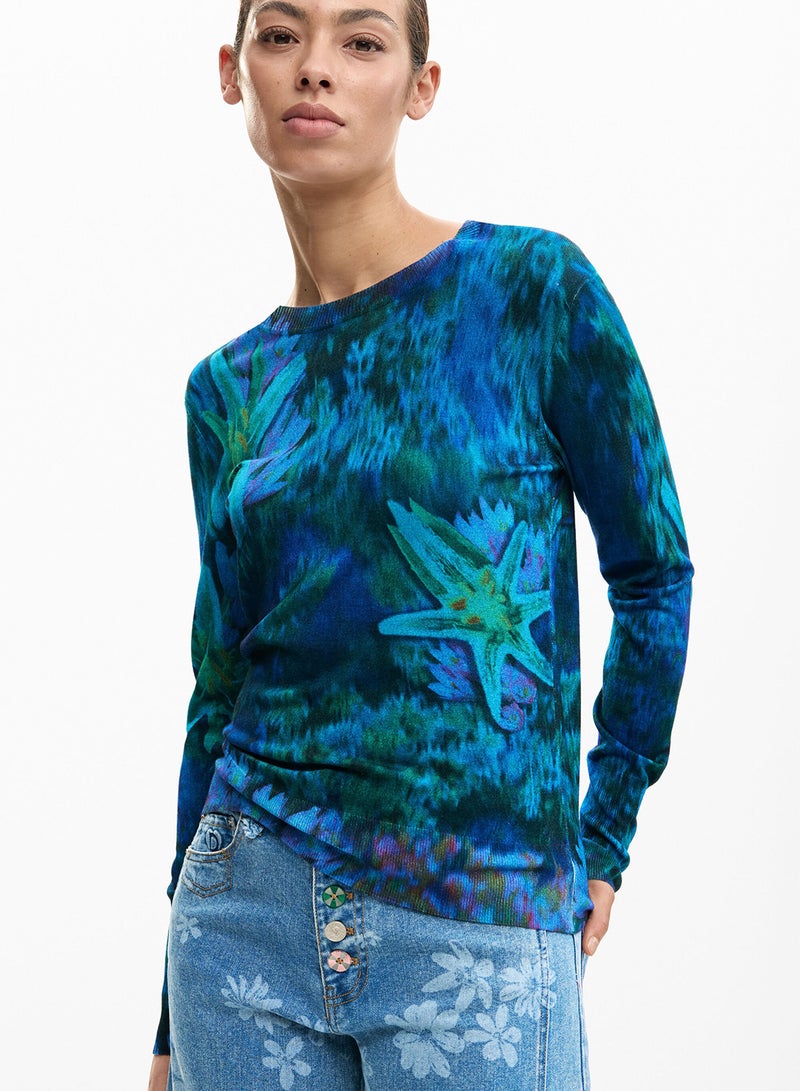 DESIGUAL Fine-Knit Jumper With Regular Fit Round Neck And Floral Print - Image 3