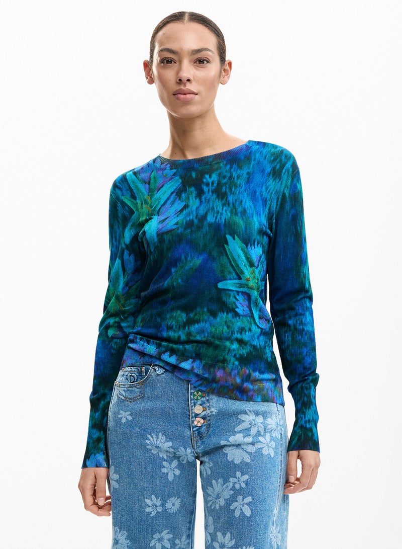 DESIGUAL Fine-Knit Jumper With Regular Fit Round Neck And Floral Print - Image 1